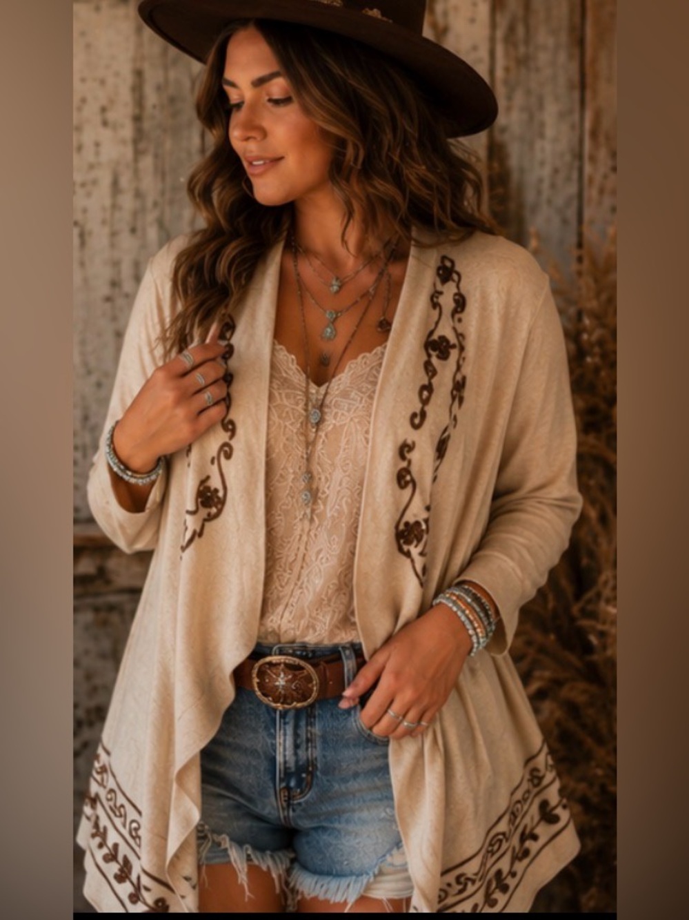 New‼️ Young Threads 🐴 Embroidered Boho Draped Cardigan NWT M Western Festival - Picture 3 of 12